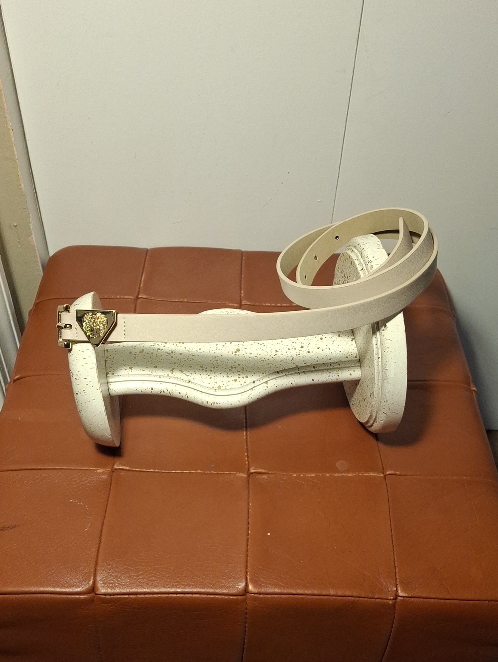 Vince Camuto Cream Belt with Gold-Tone Heart Buckle